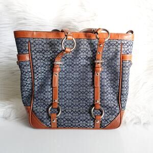 Vintage Y2K Coach Denim CC Brown Leather Shoulder Bag